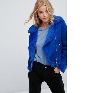 BERSHKA Blue Suede Jacket